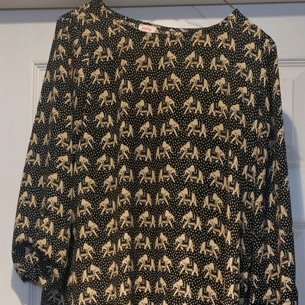 Brown and tan blouse with elephants